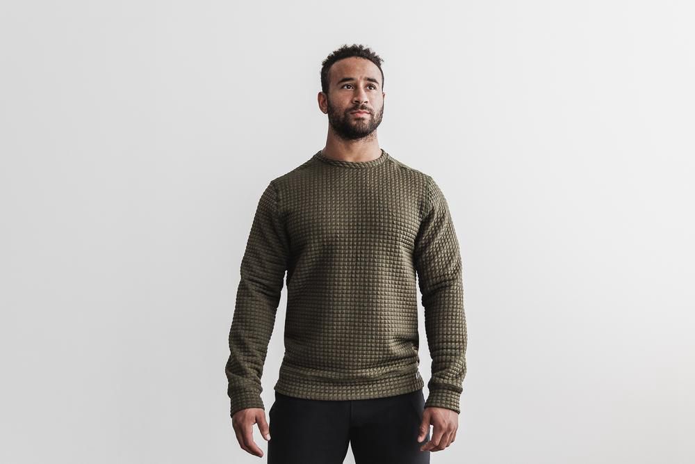 NOBULL Men's Quilted Crew Pullovers - Army Green - Ireland (9427ZAOBS)